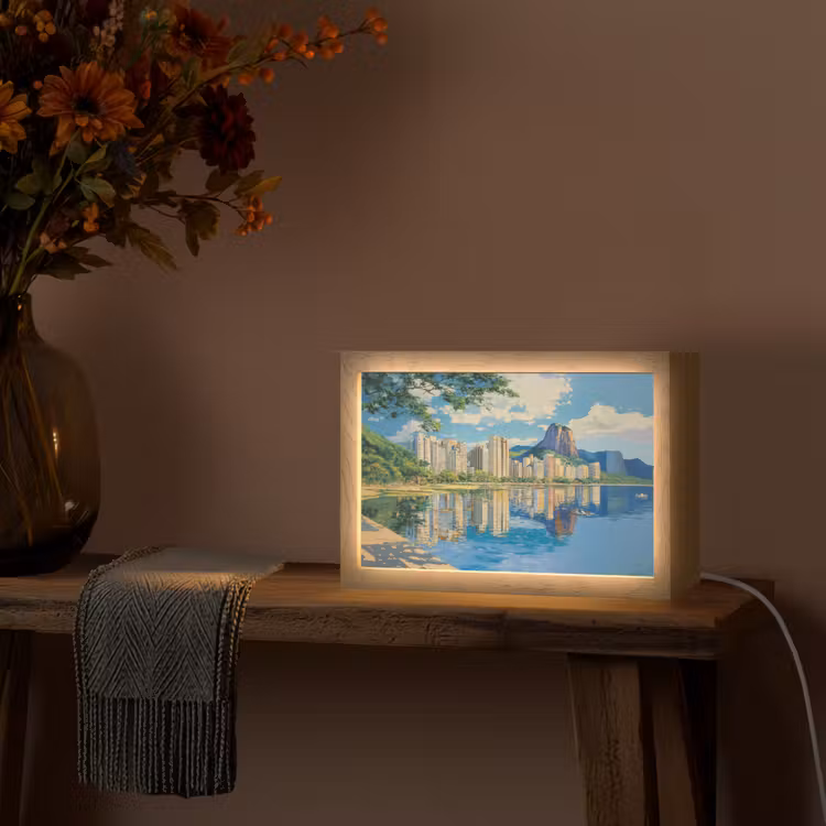 Berg - Skyline - Strand - Water Light Box met kabel (Tafellamp) klein -sfeer4