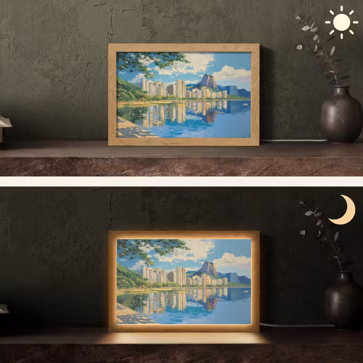 Berg - Skyline - Strand - Water Light Box met kabel (Tafellamp) klein -sfeer3