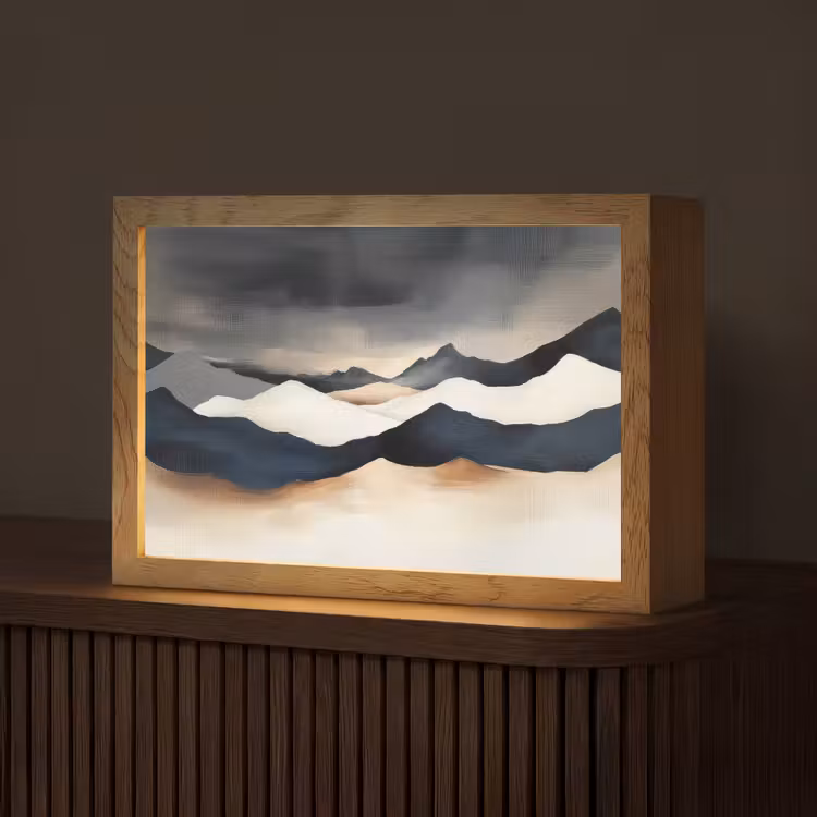 Bergen - Donkerblauw - Landschap Light Box met kabel (Tafellamp) klein -z3d_website