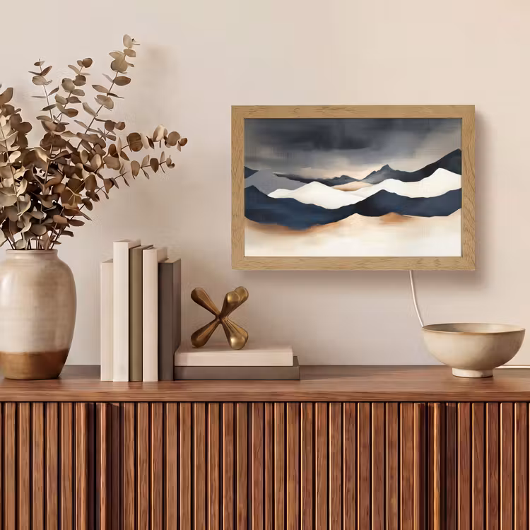Bergen - Donkerblauw - Landschap Light Box met kabel (Tafellamp) klein -sfeer2