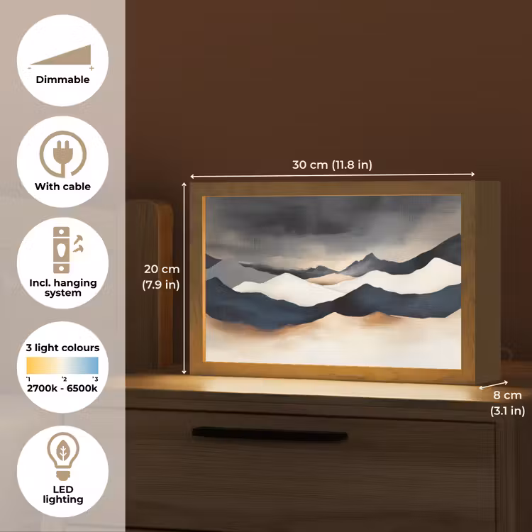 Bergen - Donkerblauw - Landschap Light Box met kabel (Tafellamp) klein -USP_EN