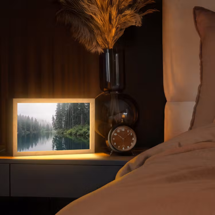 Bergen - Meer - Bos Light Box met kabel (Tafellamp) klein -sfeer1