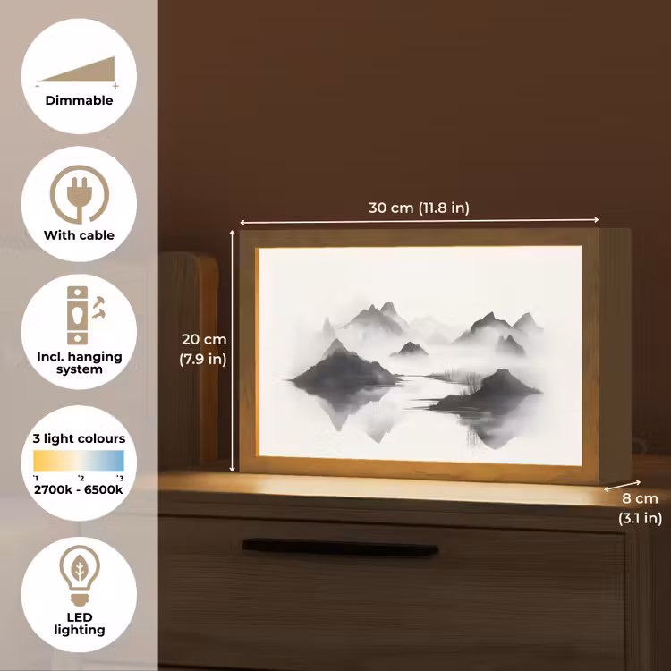 Bergen - Mistig - Water - Wit Light Box met kabel (Tafellamp) klein -USP_EN