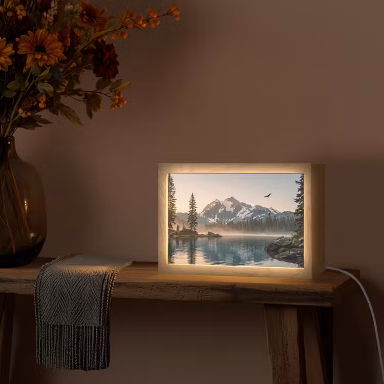 Bergen - Water - Bomen Light Box met kabel (Tafellamp) klein -sfeer4