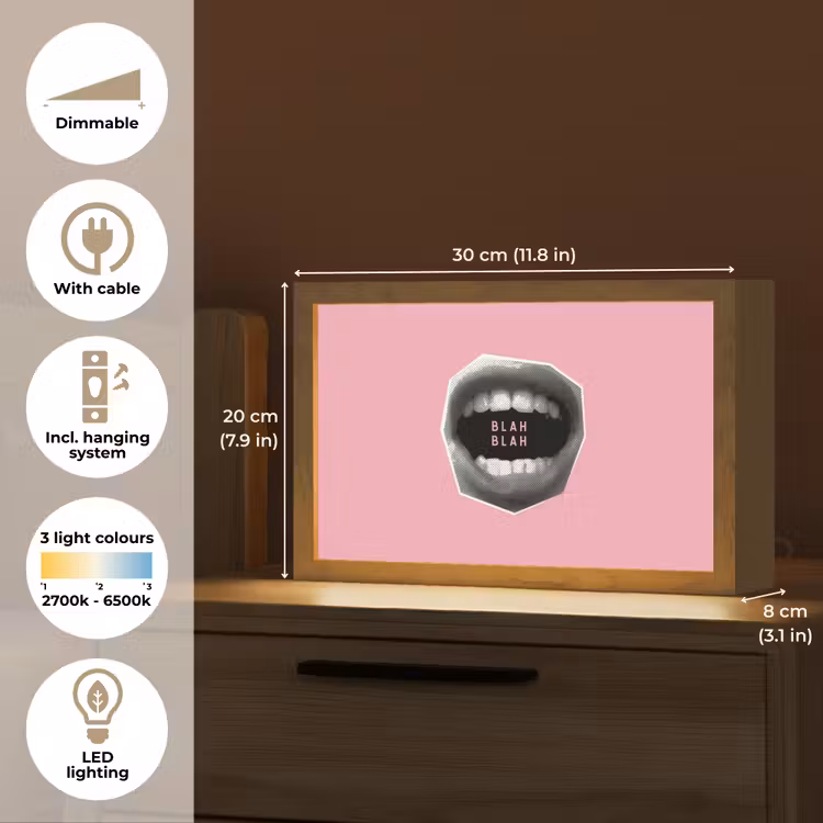 Mond - BLAH BLAH - Roze Light Box met kabel (Tafellamp) klein -USP_EN