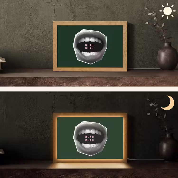 Mond - Groen - Illustratie - BLAH BLAH Light Box met kabel (Tafellamp) klein -sfeer3
