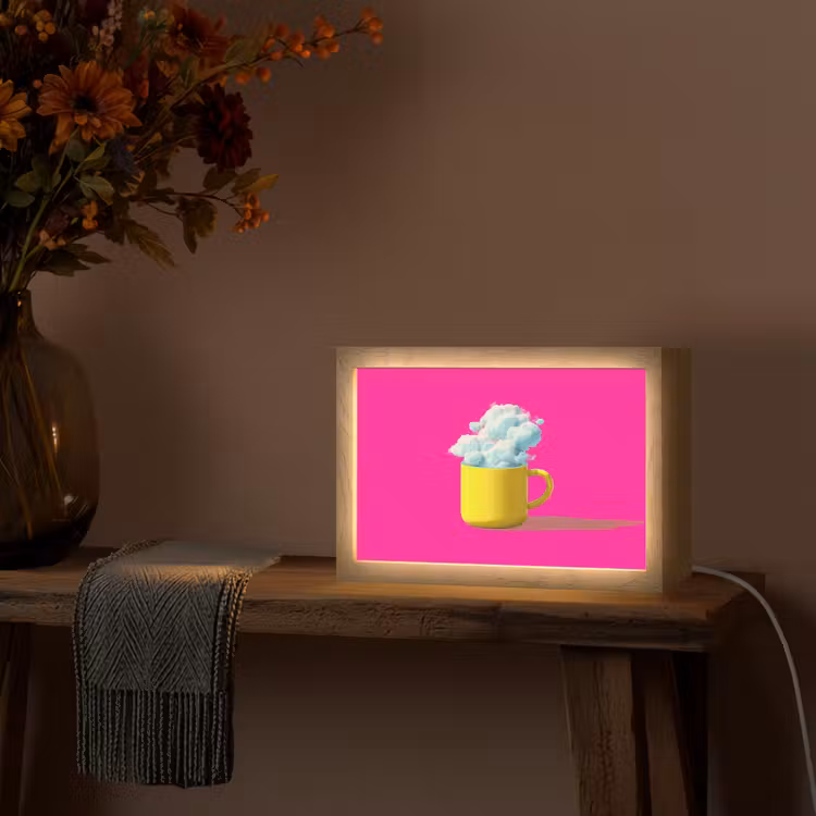 Mok - Wolken - Roze - Minimalitisch Light Box met kabel (Tafellamp) klein -sfeer4