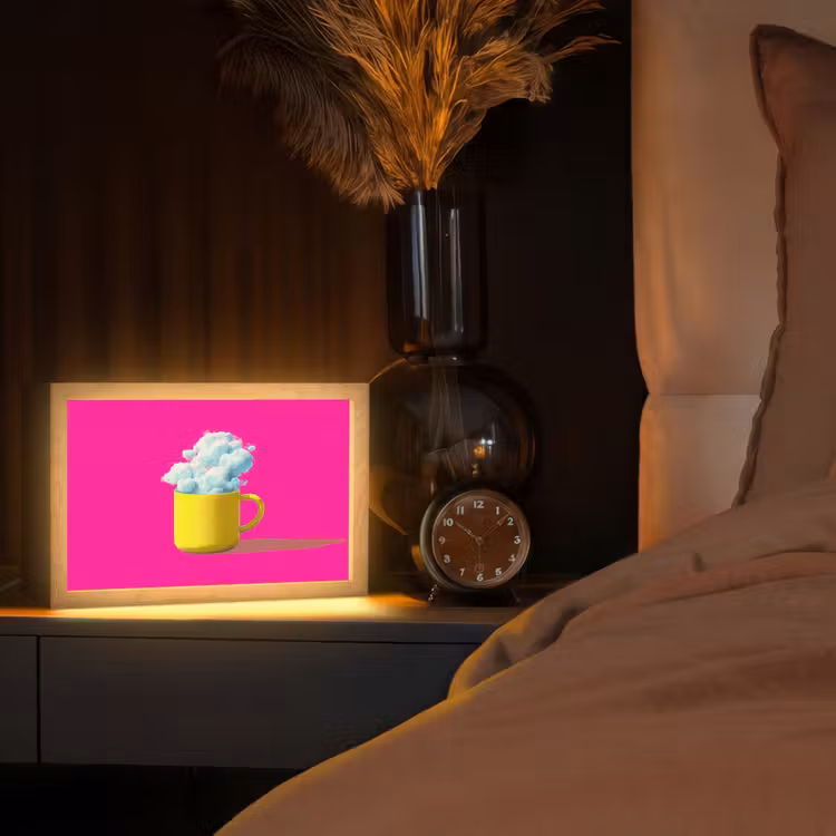 Mok - Wolken - Roze - Minimalitisch Light Box met kabel (Tafellamp) klein -sfeer1