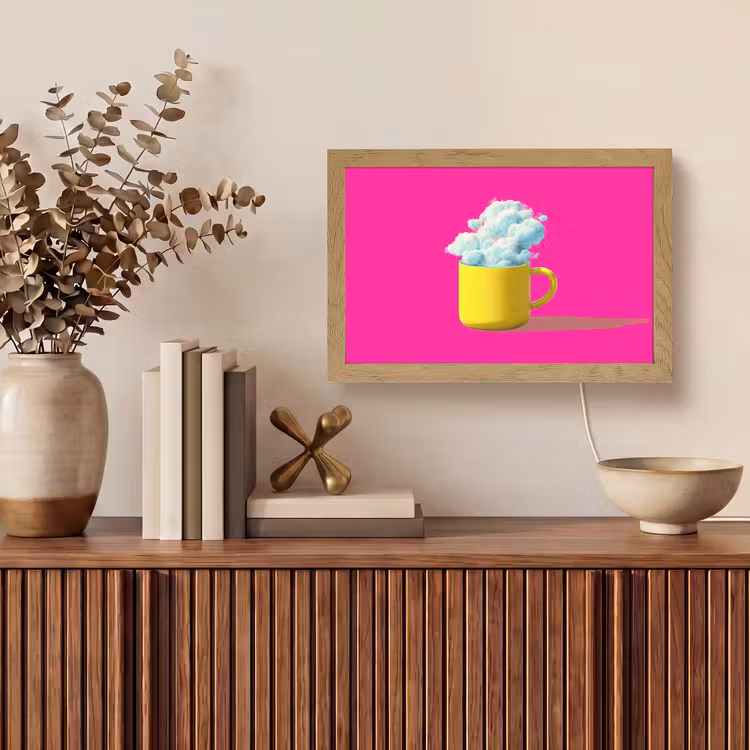 Mok - Wolken - Roze - Minimalitisch Light Box met kabel (Tafellamp) klein -sfeer2