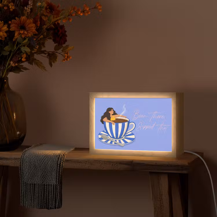 Mok - Koffie - Vrouw - Paars Light Box met kabel (Tafellamp) klein -sfeer4