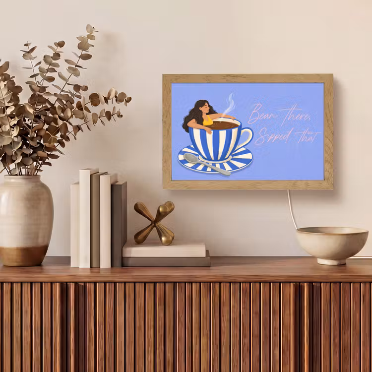 Mok - Koffie - Vrouw - Paars Light Box met kabel (Tafellamp) klein -sfeer2