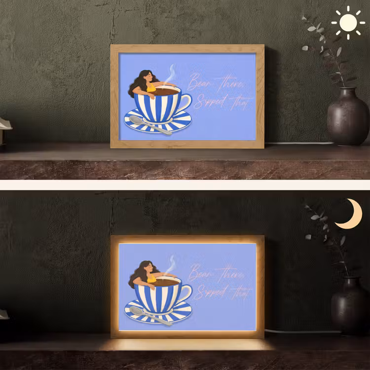 Mok - Koffie - Vrouw - Paars Light Box met kabel (Tafellamp) klein -sfeer3
