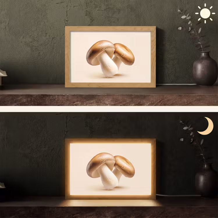 Champignons - Zacht - Beige Light Box met kabel (Tafellamp) klein -sfeer3