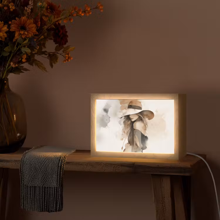 Mysterieus - Vrouw - Sepia Light Box met kabel (Tafellamp) klein -sfeer4