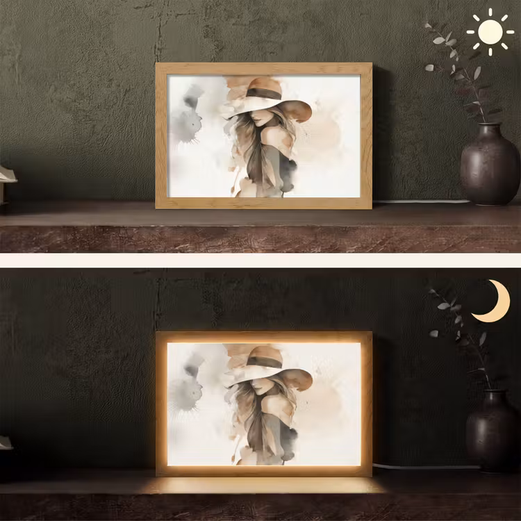 Mysterieus - Vrouw - Sepia Light Box met kabel (Tafellamp) klein -sfeer3