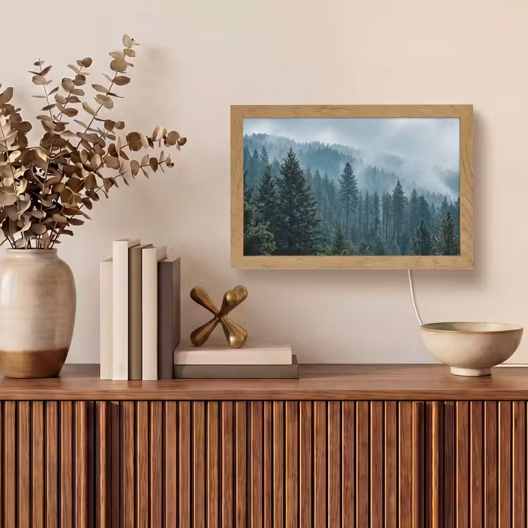 Naaldwoud - Bergen - Mist Light Box met kabel (Tafellamp) klein -sfeer2