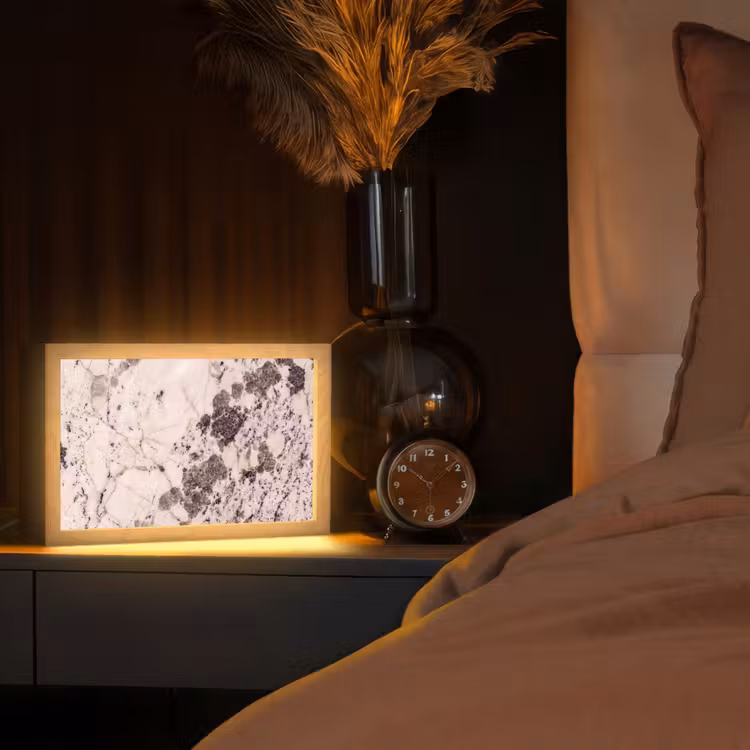 Natuursteen - Patroon - Abstract - Beige - Grijs Light Box met kabel (Tafellamp) klein -sfeer1