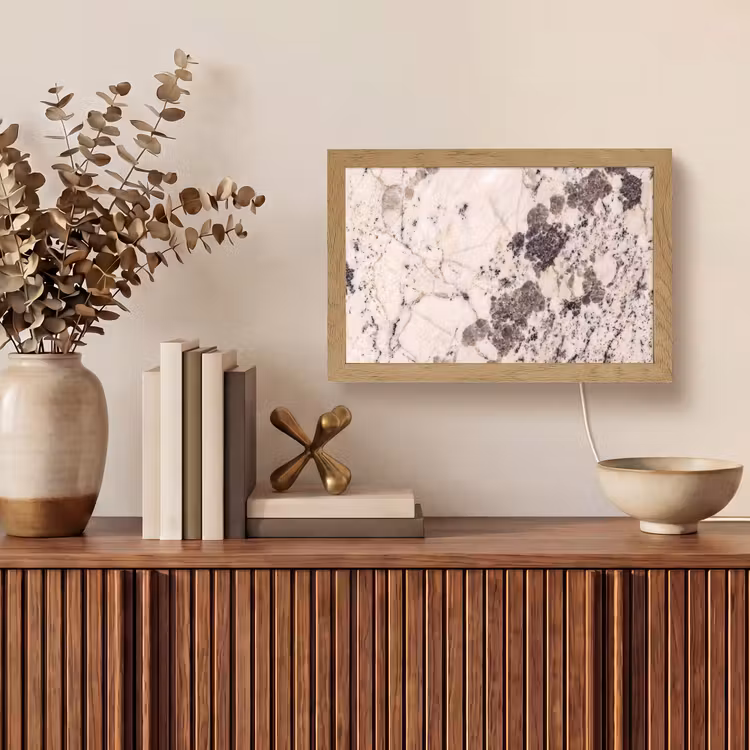Natuursteen - Patroon - Abstract - Beige - Grijs Light Box met kabel (Tafellamp) klein -sfeer2