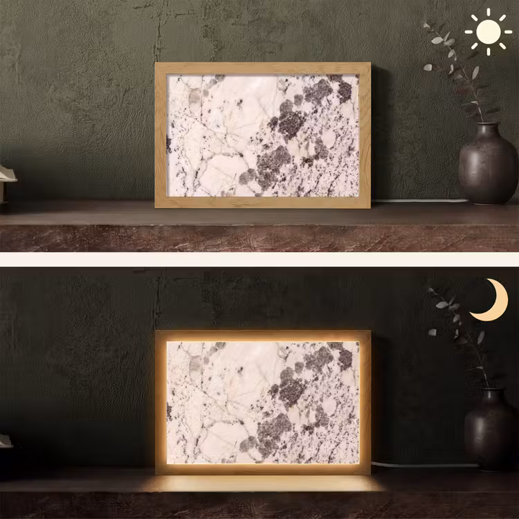 Natuursteen - Patroon - Abstract - Beige - Grijs Light Box met kabel (Tafellamp) klein -sfeer3