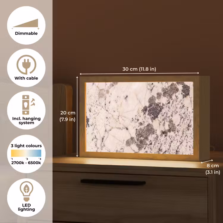 Natuursteen - Patroon - Abstract - Beige - Grijs Light Box met kabel (Tafellamp) klein -USP_EN