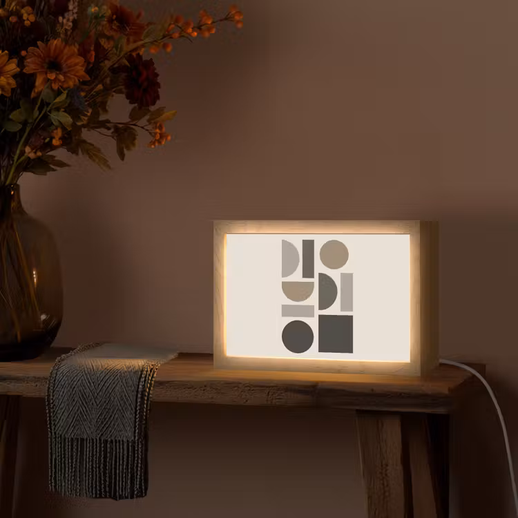 Natuurlijke tinten - Grafisch - Verticale compositie Light Box met kabel (Tafellamp) klein -sfeer4