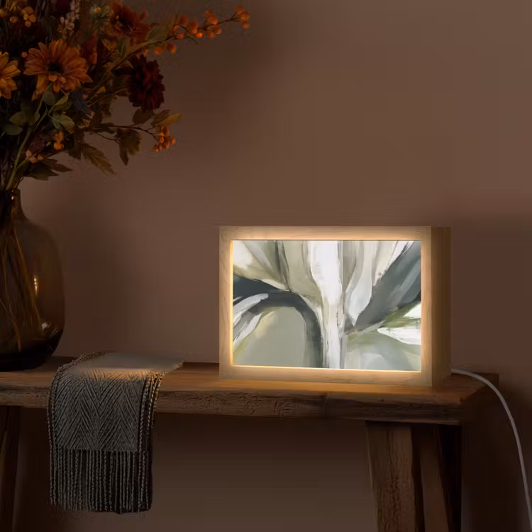 Natuur - Abstract - Groen - Penseelstreken Light Box met kabel (Tafellamp) klein -sfeer4