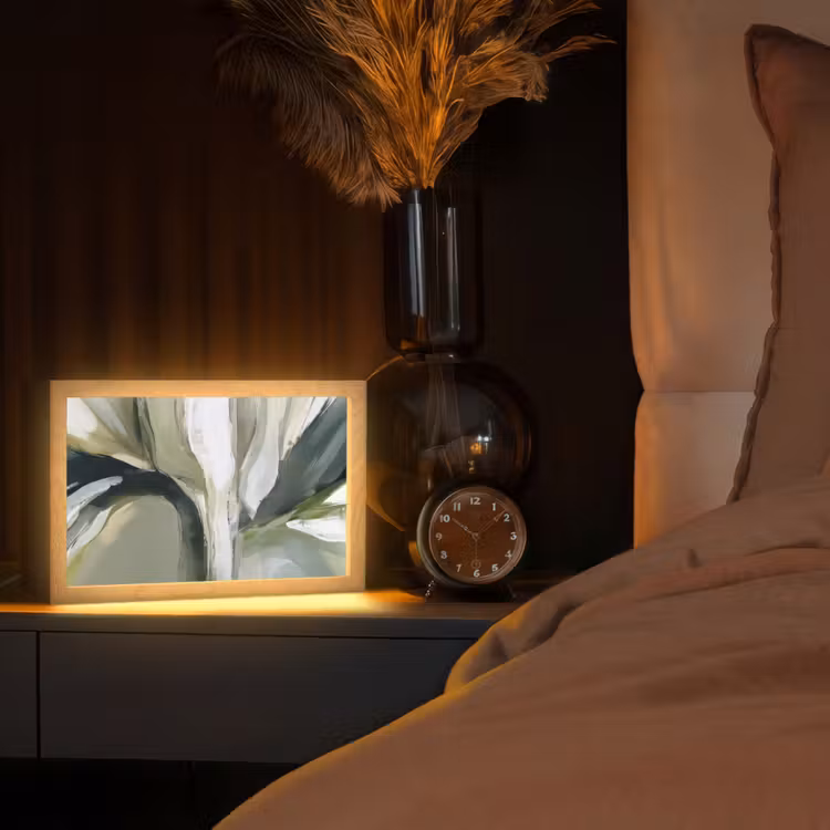 Natuur - Abstract - Groen - Penseelstreken Light Box met kabel (Tafellamp) klein -sfeer1