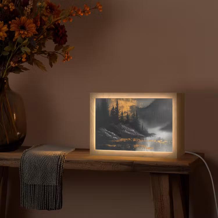 Natuur - Abstract - Landschap - Modern Light Box met kabel (Tafellamp) klein -sfeer4