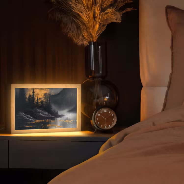 Natuur - Abstract - Landschap - Modern Light Box met kabel (Tafellamp) klein -sfeer1