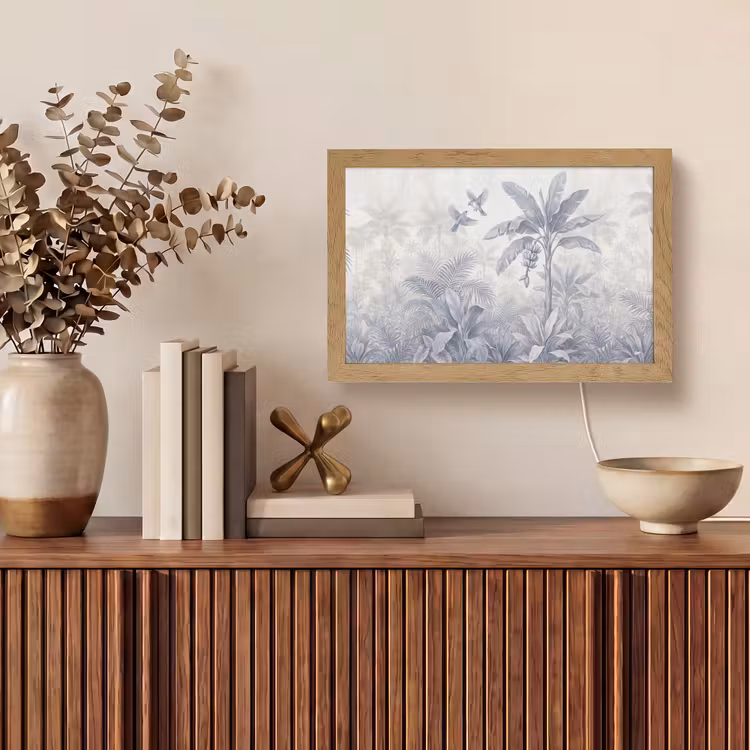 Natuur - Vogel - Jungle - Illustratie - Blauw Light Box met kabel (Tafellamp) klein -sfeer2