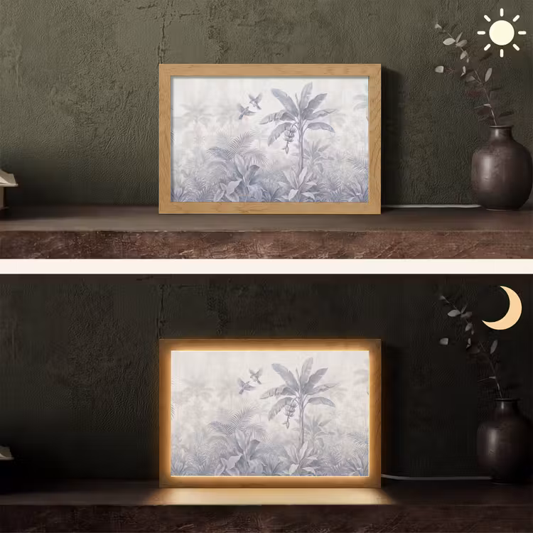 Natuur - Vogel - Jungle - Illustratie - Blauw Light Box met kabel (Tafellamp) klein -sfeer3
