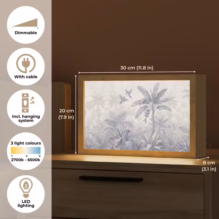 Natuur - Vogel - Jungle - Illustratie - Blauw Light Box met kabel (Tafellamp) klein -USP_EN