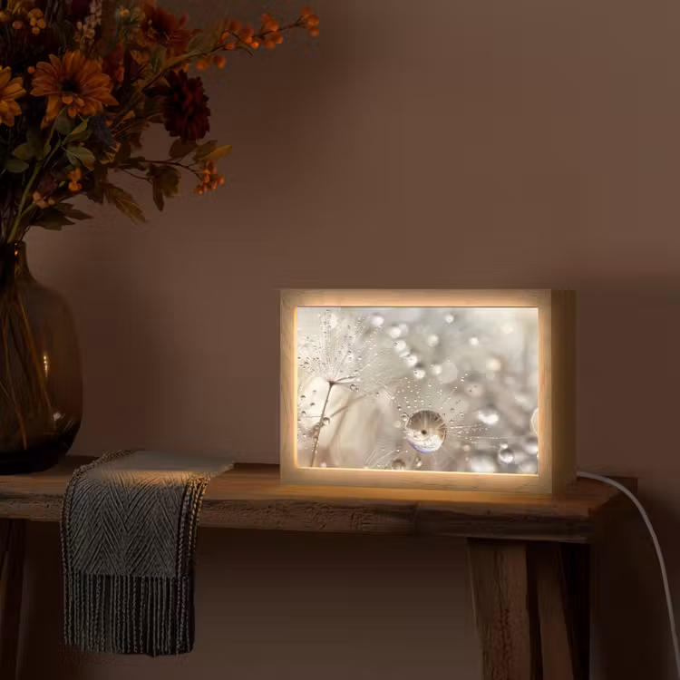 Natuur - Bloemen - Druppels - Regen Light Box met kabel (Tafellamp) klein -sfeer4