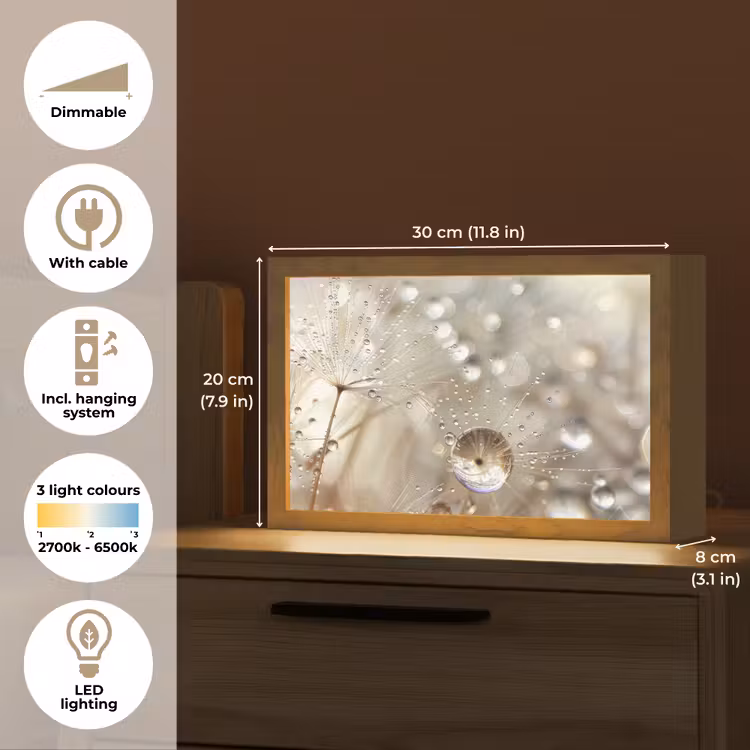 Natuur - Bloemen - Druppels - Regen Light Box met kabel (Tafellamp) klein -USP_EN