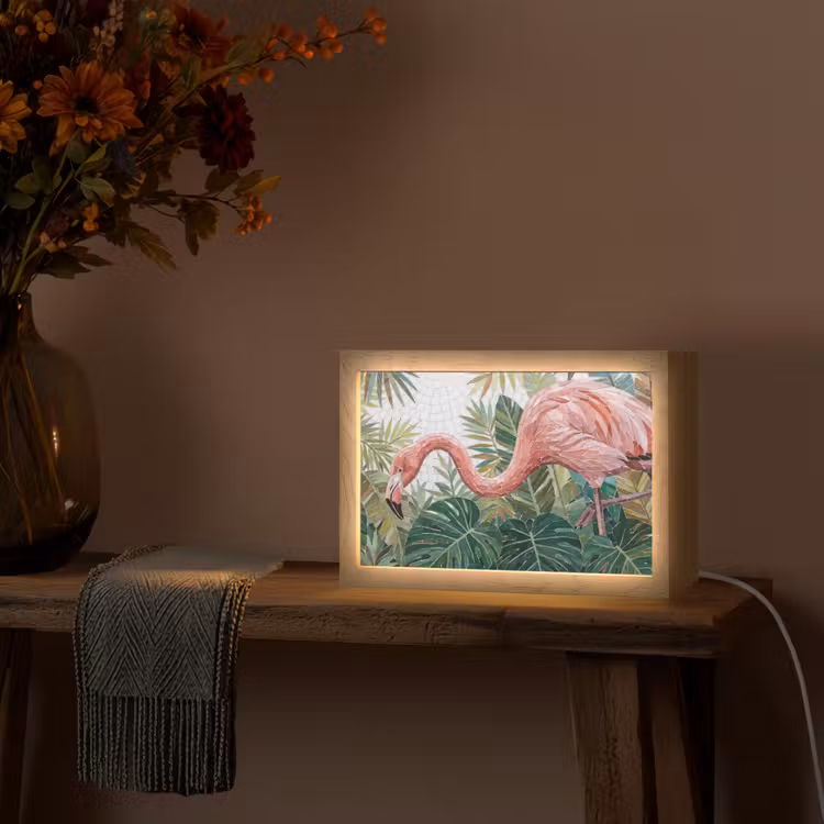 Natuur - Bladeren - Abstract - Groen - Vogel Light Box met kabel (Tafellamp) klein -sfeer4