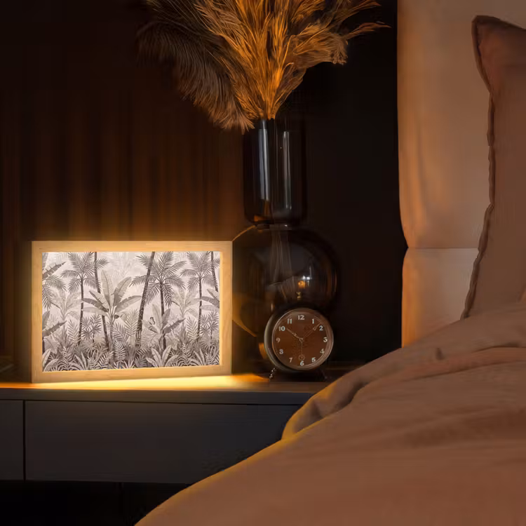 Natuur - Bladeren - Landschap - Mozaïek - Beige Light Box met kabel (Tafellamp) klein -sfeer1