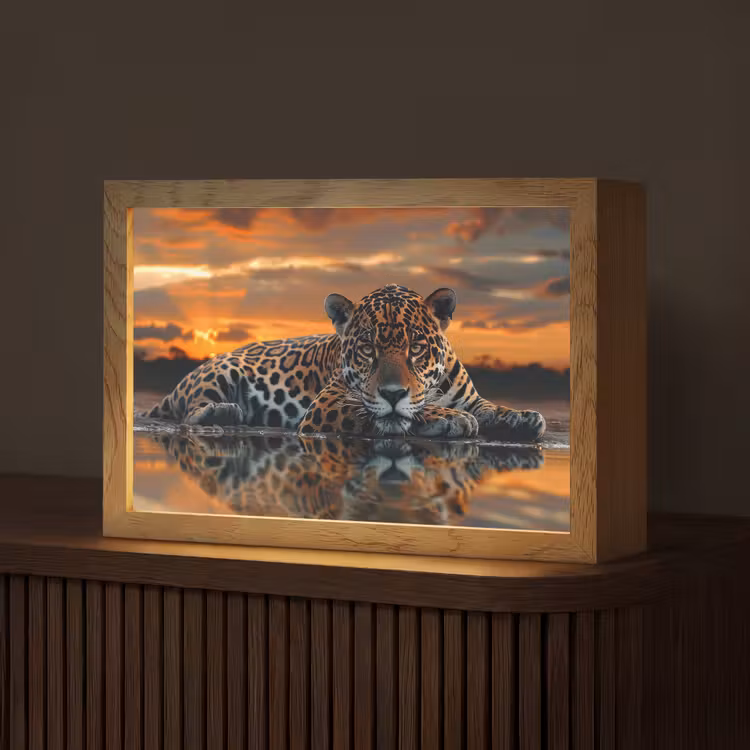 Natuur - Luipaard - Dier - Zonsondergang - Modern Light Box met kabel (Tafellamp) klein -z3d_website