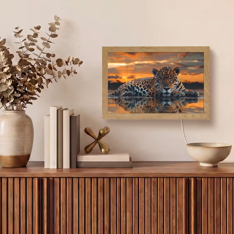 Natuur - Luipaard - Dier - Zonsondergang - Modern Light Box met kabel (Tafellamp) klein -sfeer2