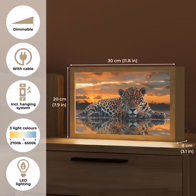 Natuur - Luipaard - Dier - Zonsondergang - Modern Light Box met kabel (Tafellamp) klein -USP_EN