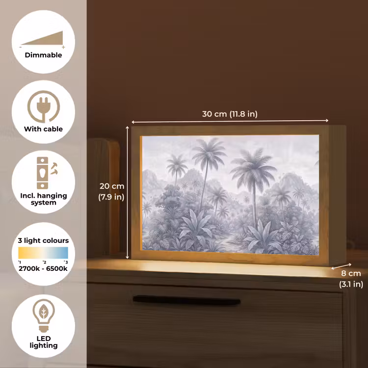 Natuur - Boom - Tropisch - Landschap - Blauw Light Box met kabel (Tafellamp) klein -USP_EN
