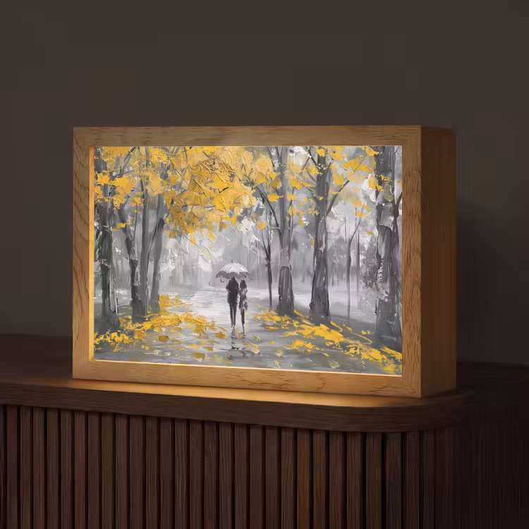 Natuur - Geel - Park -  Zwart - Wit Light Box met kabel (Tafellamp) klein -z3d_website