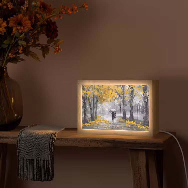 Natuur - Geel - Park -  Zwart - Wit Light Box met kabel (Tafellamp) klein -sfeer4