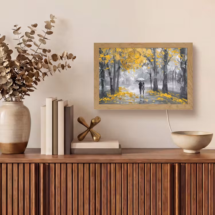 Natuur - Geel - Park -  Zwart - Wit Light Box met kabel (Tafellamp) klein -sfeer2