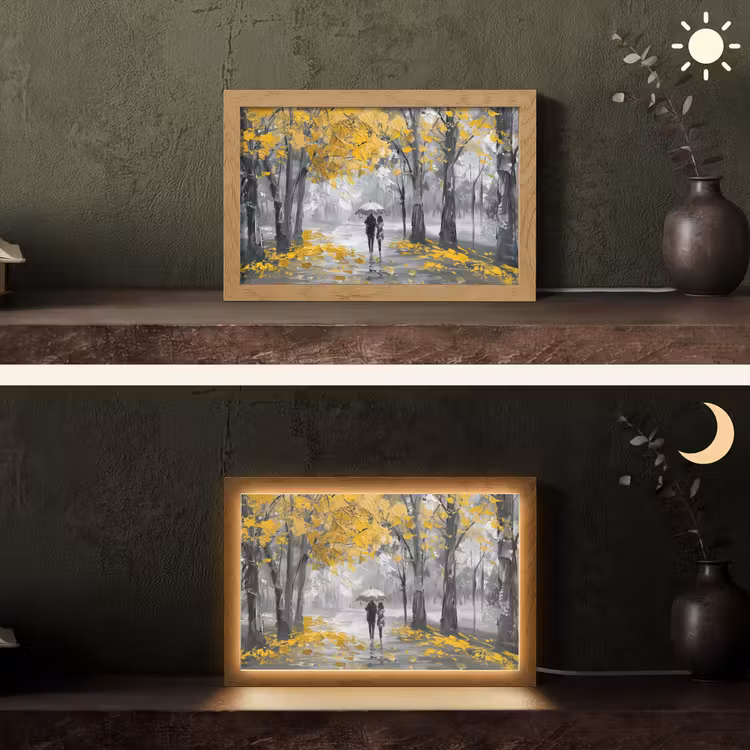Natuur - Geel - Park -  Zwart - Wit Light Box met kabel (Tafellamp) klein -sfeer3