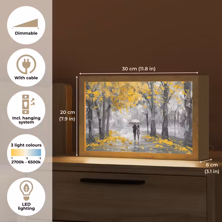 Natuur - Geel - Park -  Zwart - Wit Light Box met kabel (Tafellamp) klein -USP_EN