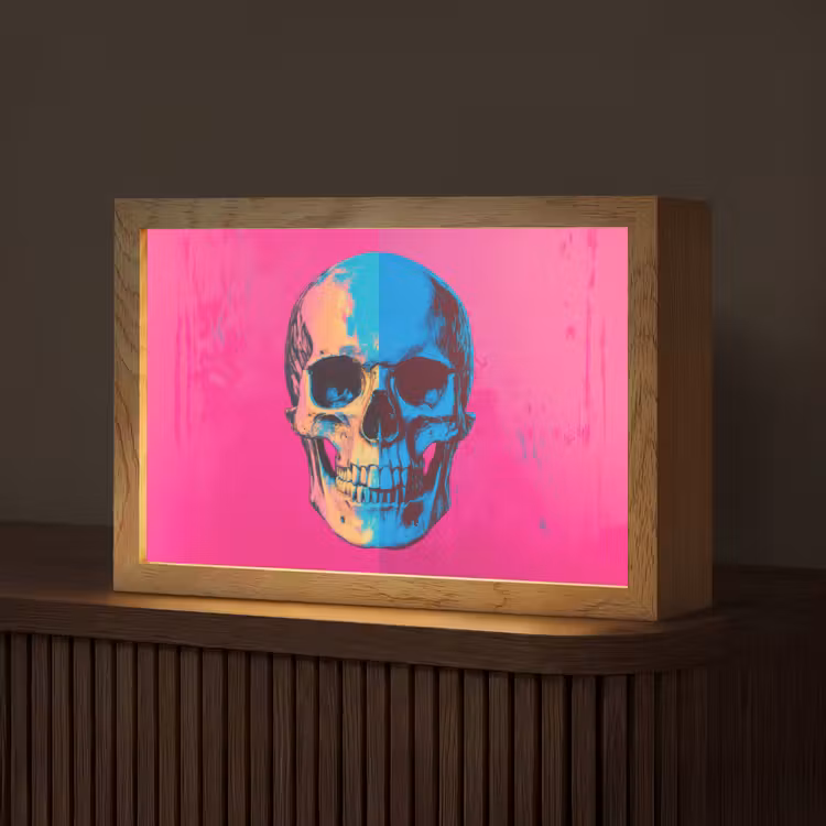 Neon - Blauw - Pop-art - Schedel Light Box met kabel (Tafellamp) klein -z3d_website