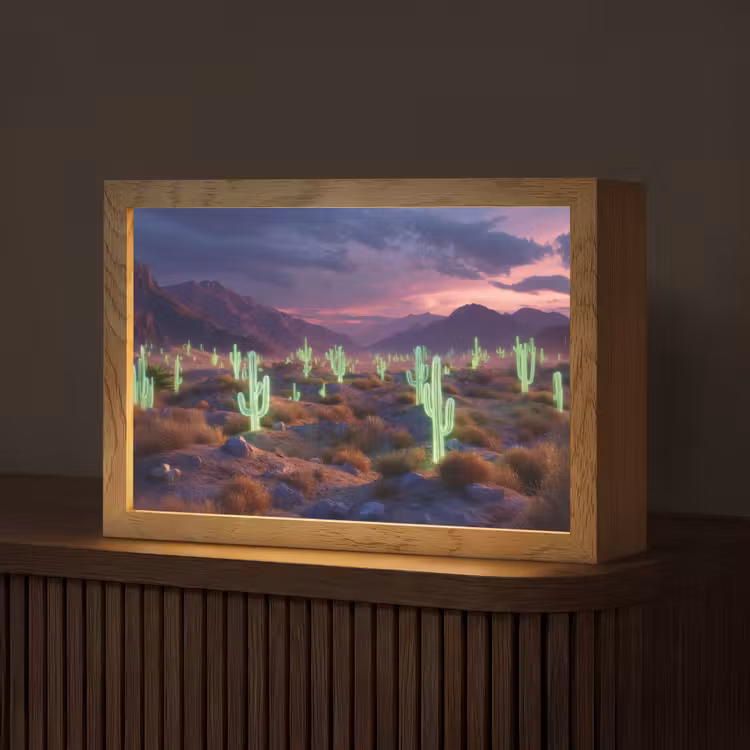 Neon cactussen - Woestijn - Zonsondergang Light Box met kabel (Tafellamp) klein -z3d_website