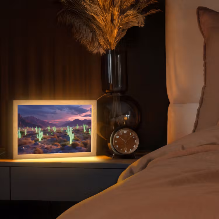 Neon cactussen - Woestijn - Zonsondergang Light Box met kabel (Tafellamp) klein -sfeer1