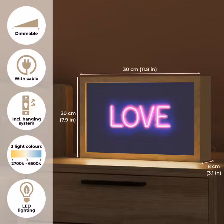 Neon - Love - Valentijn Light Box met kabel (Tafellamp) klein -USP_EN