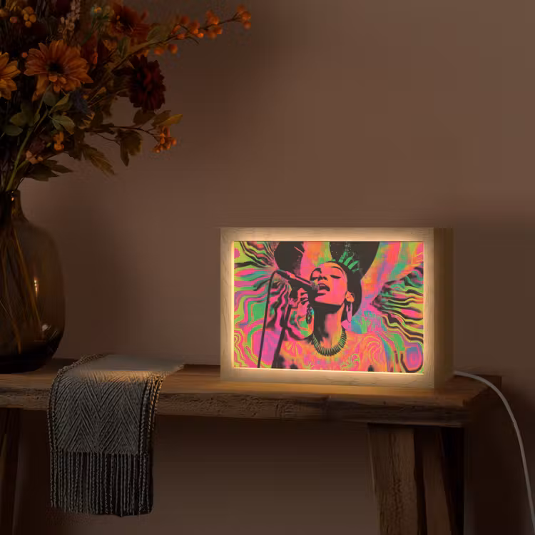 Neon - Vrouw - Microfoon Light Box met kabel (Tafellamp) klein -sfeer4